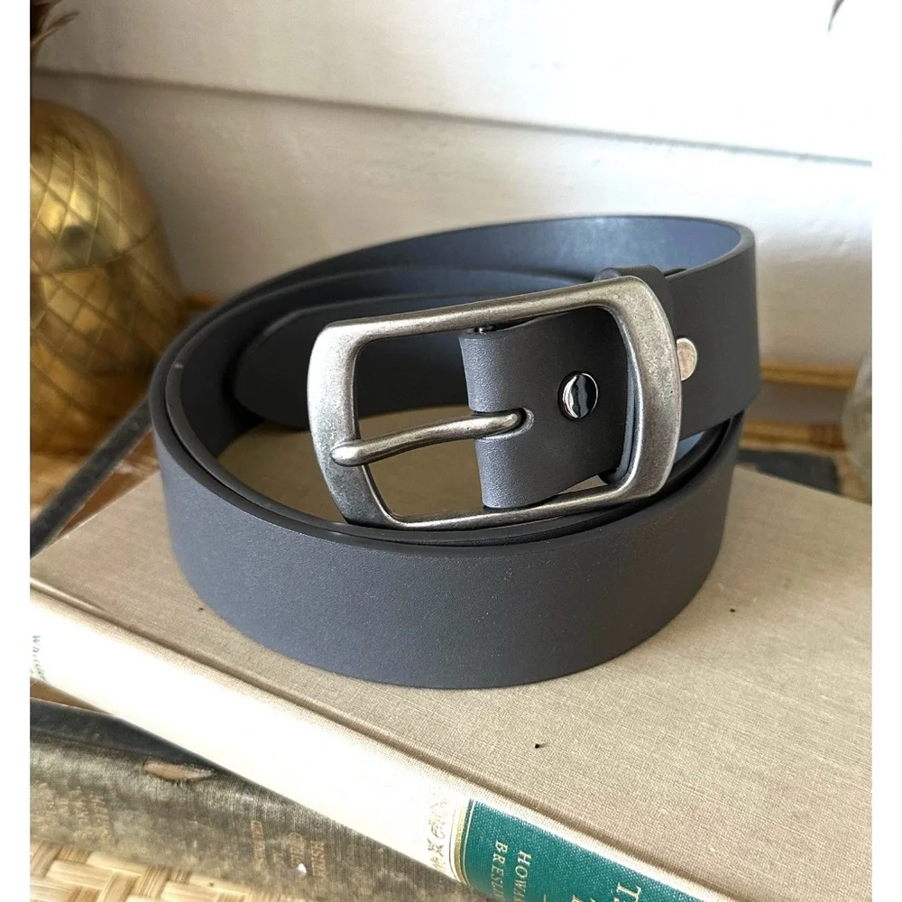 Women’s Gray Casual PU Leather Belt With Square Single Prong Buckle, size XL